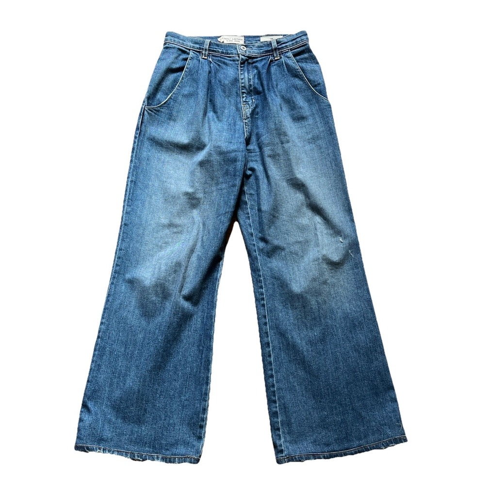 Nili Lotan Flora High Rise Wide-Leg Trouser Jeans, Distressed (Hemmed), Size 27